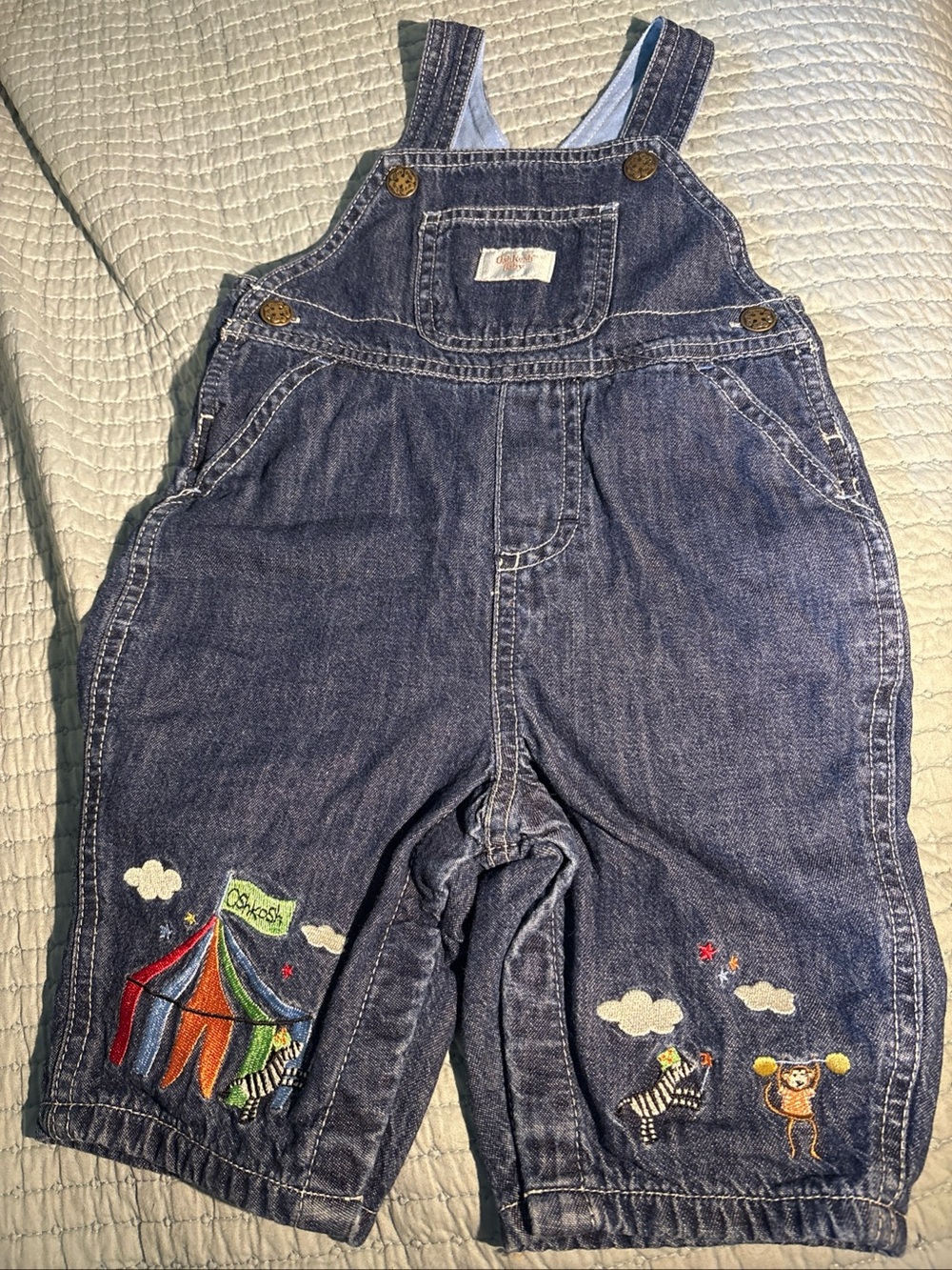 OshKosh B'gosh Circus Lined Embroidered Denim Overalls Boys 3/6 Months